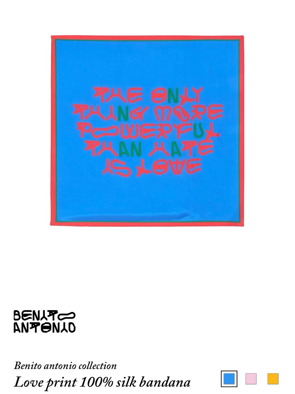 Zara Blue Silk Bandana with Red and Green Love Print